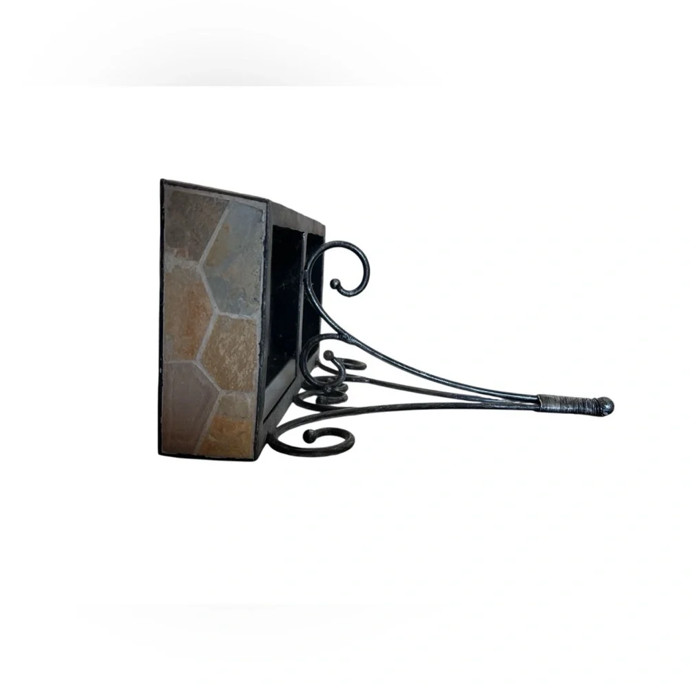 Ornate Stone and Wrought Iron Tan and Brown Wall Mount Sconce Shelf (1 of 2)